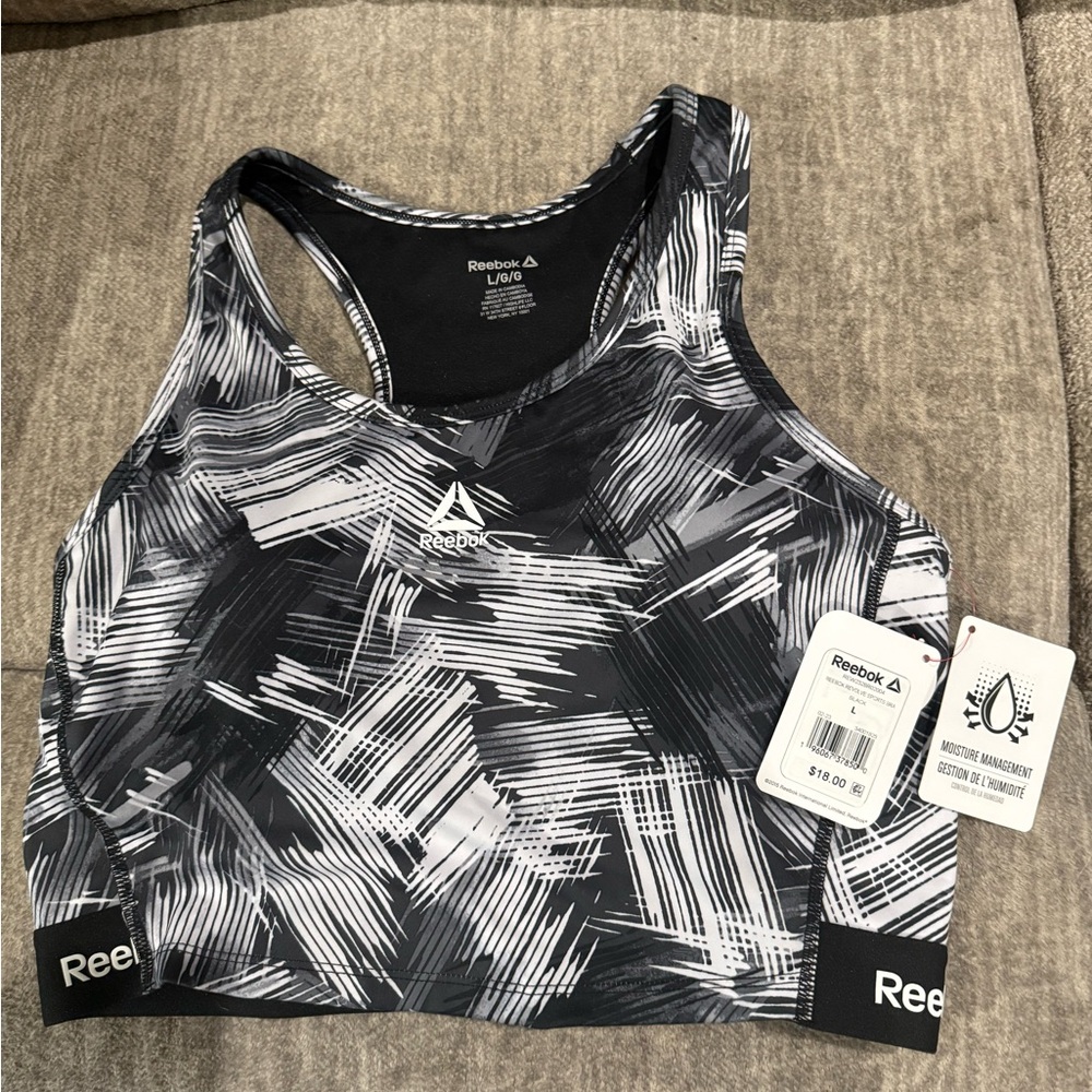 Reebok Women's Black and White Abstract Sports Bra